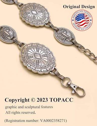 TOPACC Western Metal Concho Belt for Women Cowgirl Chain Belts for Dresses Jeans Country Concert Outfit - color: B Silver, size: Fit Waist: 30-32 in