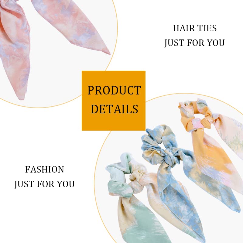 Chiffon Hair Accessories: Scrunchies, Hair Ties, Tie-Dye Scarves, Hair Bows and Bands for Women and Girls (6PCS) | Scarf Hair Ties,Hair Scrunchies with Tails,Bandana Scrunchies,Scarf Ponytail Holder,Hair Accessories for Women - color: NO9A