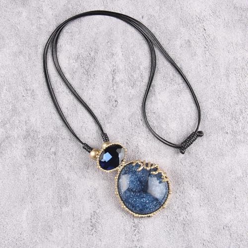 Leather Necklace for Women Large Pendant Hippie Choker Necklace Vintage Sweater Necklace Chunky Boho Necklaces for Women - style: Leather Pendant Necklace