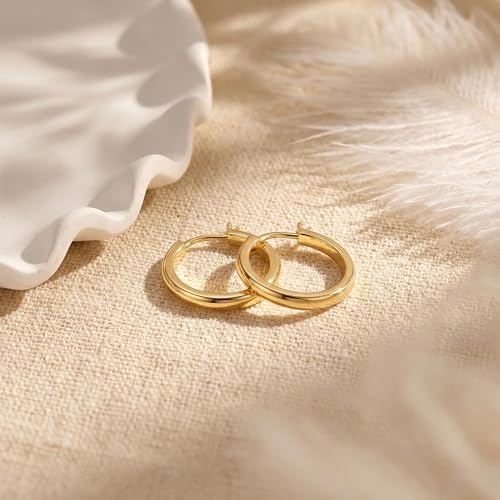 Gold Hoop Earrings 14K Gold Earrings for Women Gold Hoop Earrings for Womens Hoops Pure Minimal Style for Light and Delicate Hoops Earring for Womens 20/25/30/40mm - size: 20mm