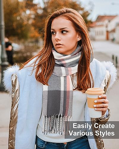 Loritta Womens Scarf Fashion Long Plaid Shawls Wraps Big Grid Winter Warm Lattice Large Scarves Gifts - color: S-light Gray Beige Lattice
