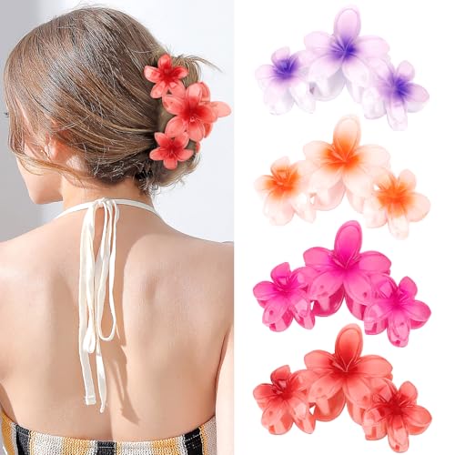 ANBALA 4PCS Hair Clips Flower Hair Clips for Women Large Claw Clips for Thick Hair Strong Hold Non-slip Hawaii Flower Hair Clip for Women Girls (Colorful) - color: Multi-colored-E