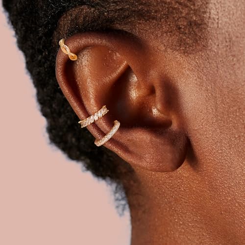 Dochais Ear Cuffs Non-Piercing Earrings for Women Cute Small Clip-On Cartilage Earring 14k Gold Plated Dainty Fake Piercings Earings - style: G1