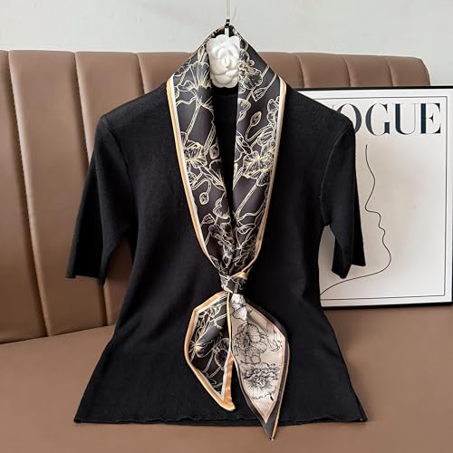 Hair Scarf for Women - 53"x5.3" Purse Scarf, Extra Long Satin Wrap, Versatile Belt & Boho Neck Accessory - color: Black Abstract