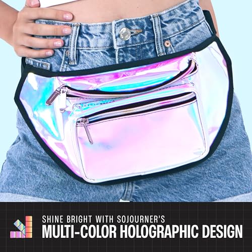 Holographic Fanny Pack Belt bag - Crossbody Waist Bag for Men or Women - Hands-Free, Waterproof Large Bumbag for Hiking, Running, and Travel (Luminous) - color: Holographic Blue
