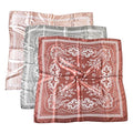 35 x 35 Women's Fashion Pattern Large Square Silk Like Hair Scarf Head Sleeping Wrap Satin Neck Bandana for Gift… - color: Brown Pink Green - Retro - 3pcs
