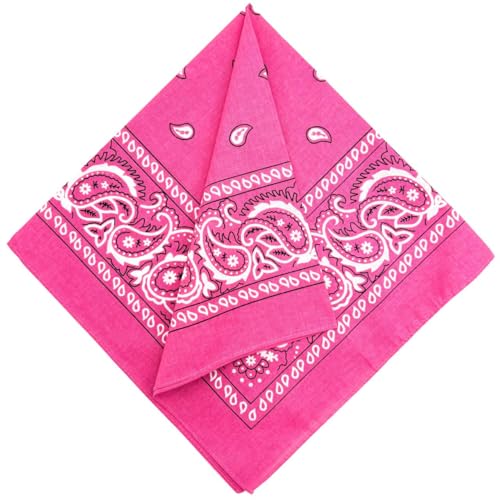 MDSTYLE 100% Cotton Bandana for Men & Women 22" x 22" Paisley Pattern Handkerchief Headband Scarf - color: Hot Pink - 3 Pack