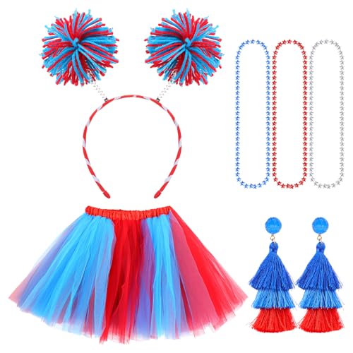Hicarer 6 Pcs 4th of July Tutu Set Women Red White and Blue Accessories 250th Tutu Patriotic Costume Independence Day Favors - color: Red and Blue
