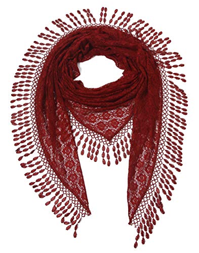 Cindy & Wendy Floral Embroidered Lace Triangle Scarf for Women - color: Red-8xh