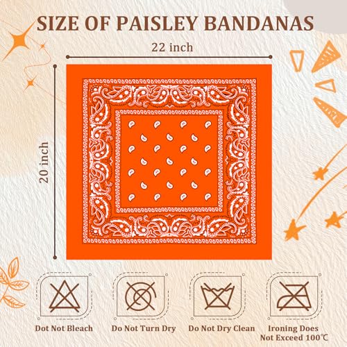 50 Pcs Bandanas Bulk Large Bandana Headband Paisley Cowboy Bandana Scarf Handkerchief for Women Men - color: Orange