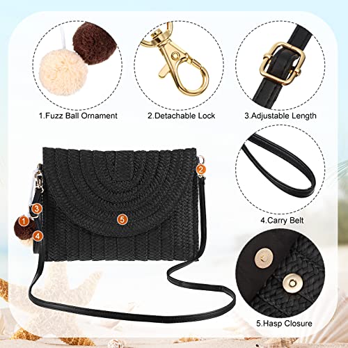 Frienda Straw Purses for Women Straw Clutch Crossbody Bag Summer Beach Shoulder Bag Woven Envelope Wallet Handbags - color: Black