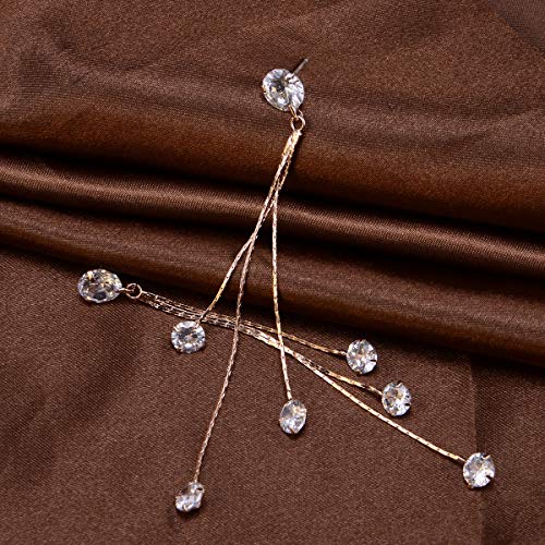 Long Chain Earrings for Women - Sterling Silver Cubic Zirconia CZ Crystal Bridal linear Dangle Drop Earrings for Wedding Girls Party Prom Hypoallergenic Costume Jewelry - color: 14k Rose Gold Plated