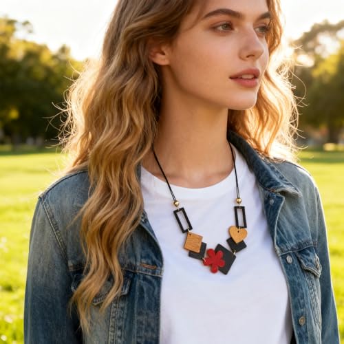 Chunky Acrylic Beaded Necklace for Women Colorful Acrylic Beaded Choker Round Beads Statement Necklace Fashion Jewelry - color: -Black