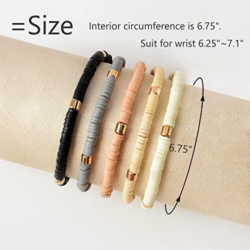 GOOJIDS Surfer Heishi Clay Bead Bracelets for Women Bohemian Stackable Gold Plated Beaded Stretch Bracelets Elastic Layering Friendship Bracelets Set Boho Jewelry - color: B-New Surfer Color B