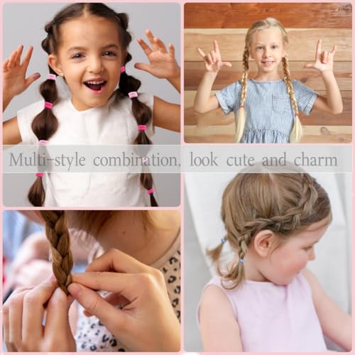 889 pcs Elastic Hair Ties for Girls Hair Accessories Ponytail Holders Colorful Rubber Bands Set with 14 pcs Cute Hair Clip - color: Pink