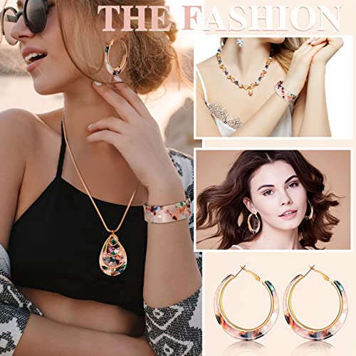 Kenning 4 Pcs Boho Jewelry Set for Women Summer Earrings Necklace Set with Bracelet Colorful Acrylic Statement Jewelry - style: Water Drop