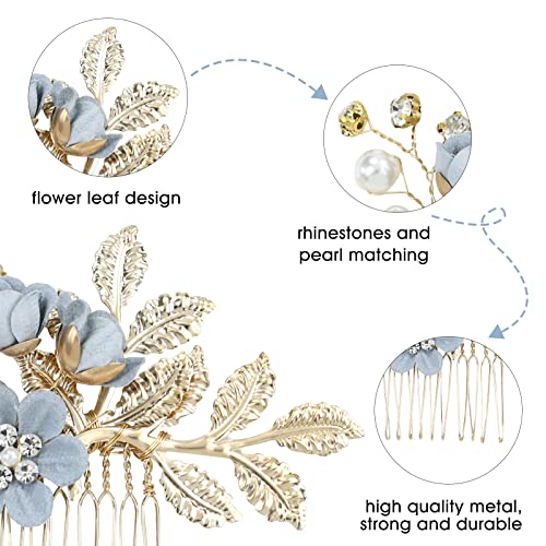 inSowni 20 Pack Classy Dusty Blue Flower Bridal Wedding Hair Side Combs+Floral Hair Pins+Twist Spiral Pearl Hair Pins Clips Pieces Formal Prom Headpieces Accessories for Brides Bridesmaids Women Girls - color: 20 Pack Light Blue Wedding Bridals Formal Pro