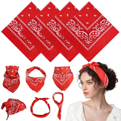 PLULON Bandanas for Men Women 4/12/24/30 Pack, Paisley Pattern Bandana Bulk Headbands Handkerchief Face Mask 100% Polyester - color: Red