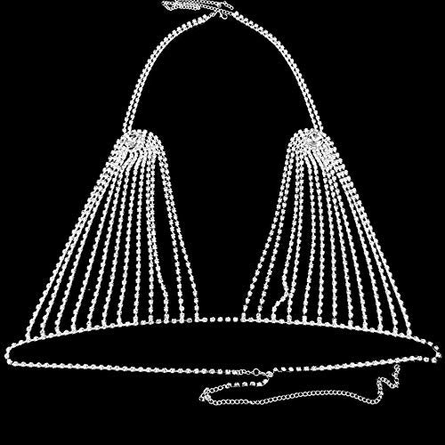 Sexy Bling Rhinstone Bra Body Chain Rhinstone Underwear Bra Harness Crystal Body Chain Jewelry Bikini Crystal Bralette Underwea for Women - color: Silver