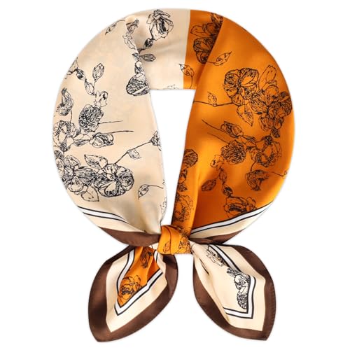 Relang Fashion Silk Satin Head Scarf for Women Hair Bandana Hair Scarf Wrap Neck Scarf for Women 27.5×27.5 inches - color: Apricot and Orange