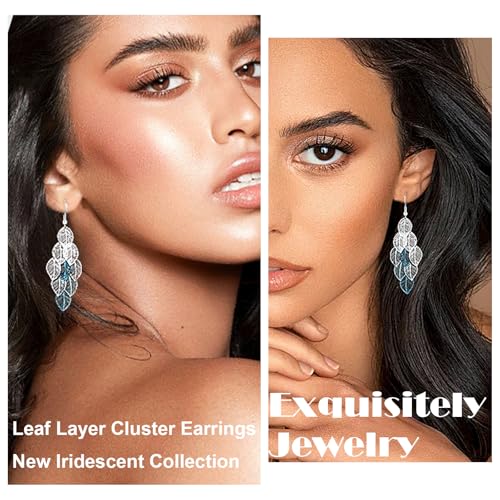 Silver Dangle Earrings For Women Trendy,Boho Cute Drop Western Earings,Vintage Gothic Ethnic Statement Beach Vacation Long Earrings with Leaf Teardrop Turquoise Crystal Tassels,Fashion Jewelry Birthday Gift. - color: A4) Clustered leaves Drop