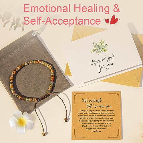 Inspirational Gifts Bracelets for Women: Mothers Day Birthday Gifts for Mom Women Friends Sister - Healing Natural Stone Beads Bracelets Thinking of you Get Well Soon Gift for Women - color: A-E JASPER STONE-HUGS