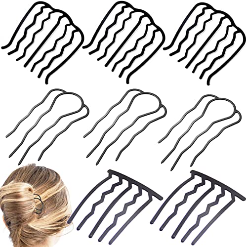 8 Pieces Hair Side Combs, Metal Hair Fork Clip Hair Pins for Buns Hair Updo U-Shape Hair Sticks for Women Hair Styling Tool Accessories - color: Black in 3 styles