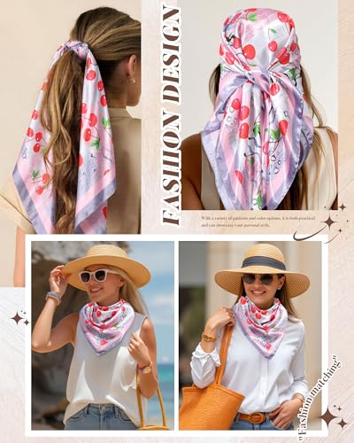 AWAYTR 35” Square Satin Head Scarf Hair Scarf for Women's Hair Silk Bandana for Women Silk Head Wrap for Sleeping - color: Leopard Print Pink