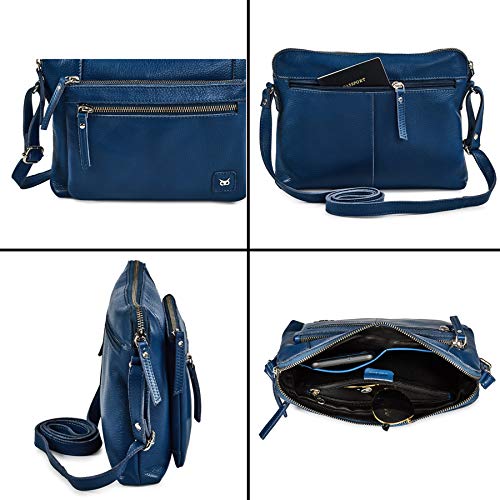 Leather Crossbody Bags for Women Small Soft Genuine Pebbled Sling Shoulder Handbag Crossover Purse with Full Adjustable Strap (Sapphire Blue Nappa) - color: Sapphire Blue Nappa