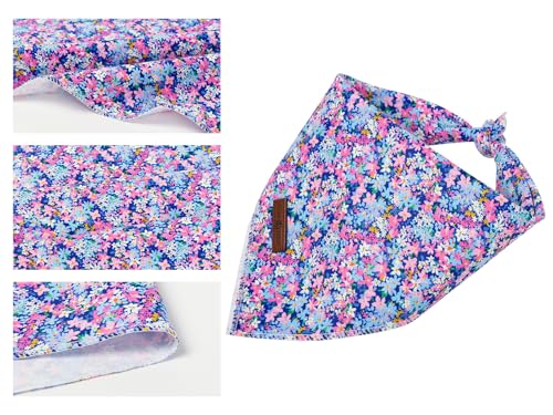 Lionet Paws Spring Summer Oxalis Dog Bandana Washable Cotton Handkerchief Scarf Triangle Blue Flower Bandana for Small Medium Dogs Girl Boy - color: Blue Floral, size: Small (Pack of 1)