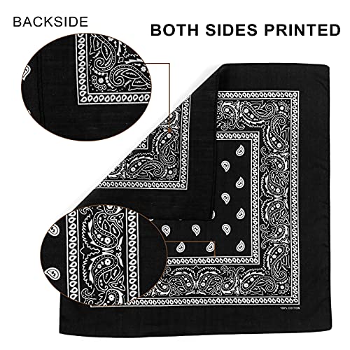 Cotton Bandanas for Men & Women Paisley Cowboy Bandana Handkerchiefs for Hair 22x22 - color: 3pcs Black/Red/Navy