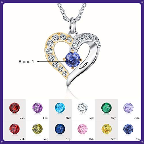 GLAMCARAT Personalized Mothers Necklace with Birthstones customized jewelry - style: 1 stone & 1 name