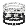 5PCS Beaded Stretch Bracelet Stackable Stylish Beaded Bracelets for Women Crystal Bead Boho Stretch Layering Stone Bracelets Trendy Costume Jewelry Gift Multilayered Disco Ball Faceted Bracelet - color: Black, Silver