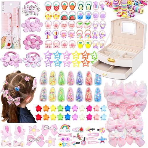 252 Pcs Hair Accessories for Girls Jewlry Box, Back to School Hair Accessory Gift Hair Stuff Storage including Hair Clip,Hair Barrettes,Hair Ties,Hair Bows for Little One Teen Age 3-12 (WIHTE) - color: WIHTE