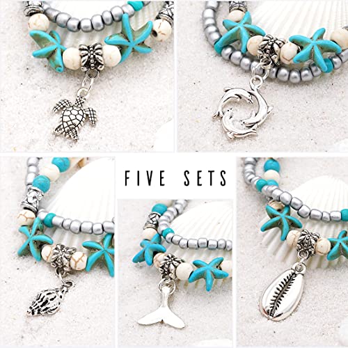 Suyi 5pcs Ankle Bracelets for Women Layered Beach Adjustable Anklets Boho Chain Anklet Foot Jewelry - color: 5pcs Set 3