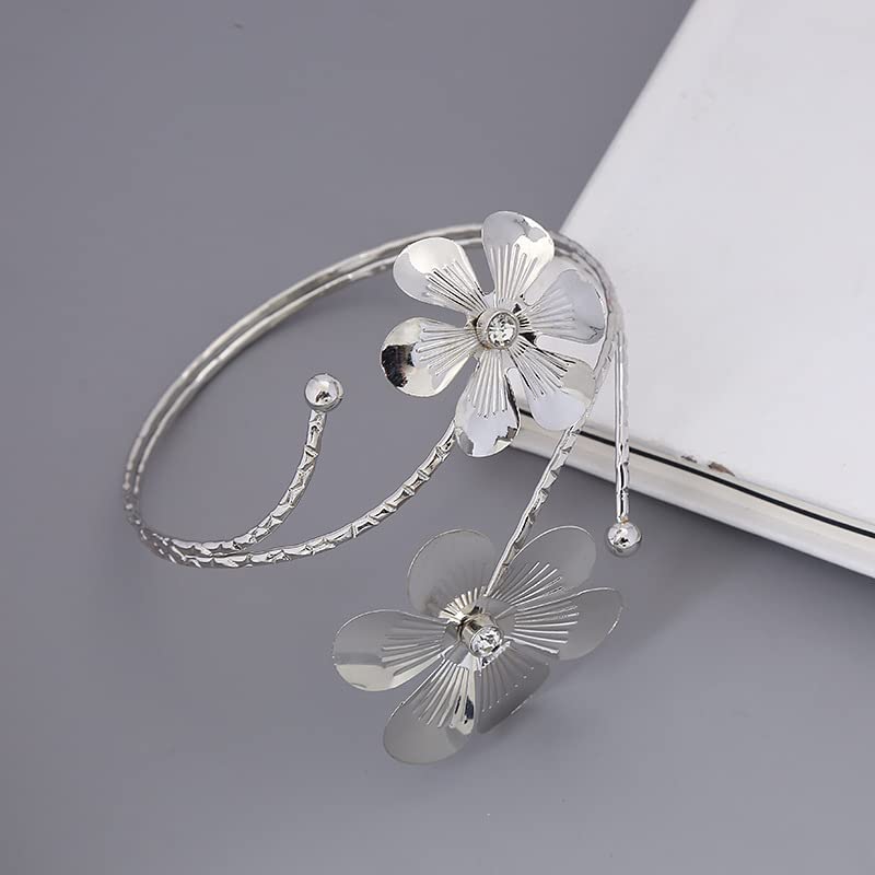 Pingyongchang Arm Cuff Upper Arm Band Cuff Bracelet Bangle for Women Silver Gold Boho Adjustable Flower Butterfly Sun Moon Armband Set Birthday Friendship Gift Holiday Beach Jewelry - style: C-Silver