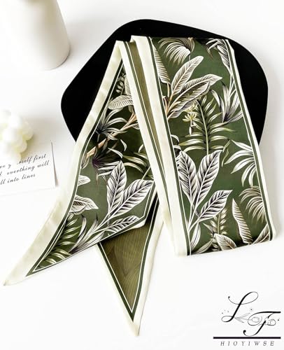 Hioyiwse Head Scarf Hair Neck Scarves For Women Purse Bag Scarfs For Handbags Silky Long Thin Satin Headscarf Fashion - color: B15-green Plant Leaf