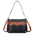 Over Earth Soft Genuine Leather Crossbody Bags for Women Medium Shoulder Purses Hobo Handbags with Multi Pockets - color: 02-black/Brown