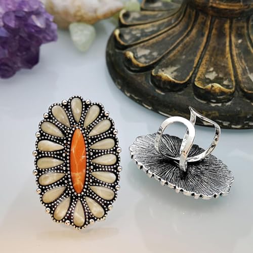 Turquoise Ring Boho Western Jewelry Chunky Thumb Statement Ring Dainty Simple Finger Open Jewelry Gift for Women Boho Dresses Accessories - color: B2:white turquoise rings