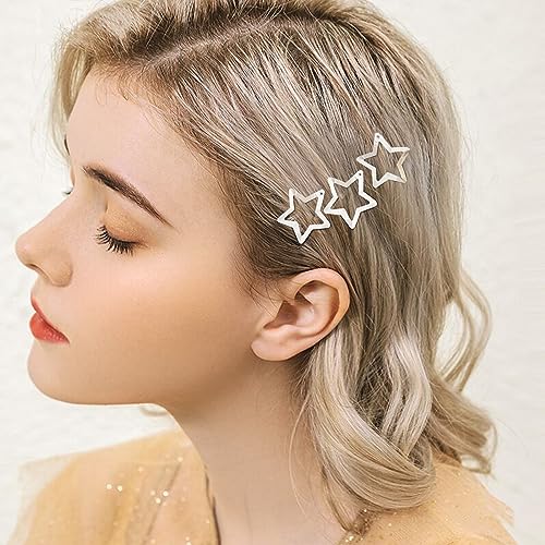 Star Hair Clips 2000s Y2K Snap Hair Barrettes Non Slip Star Hair Accessories Silver Metal Hair Clips for Girls Women -15 PCS 1.18" - color: 15 P -1.18"-silver