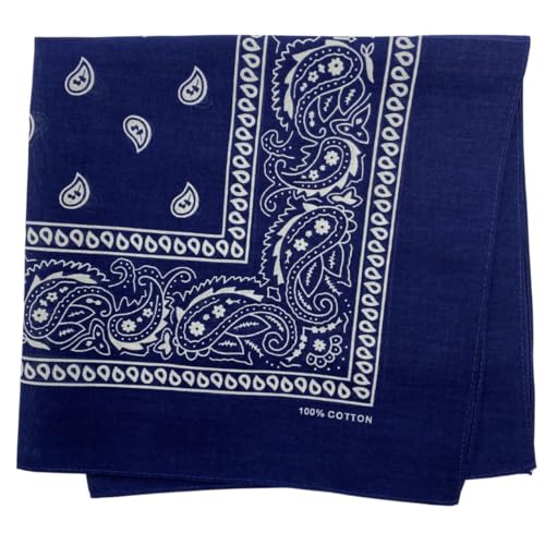 MDSTYLE 100% Cotton Bandana for Men & Women 22" x 22" Paisley Pattern Handkerchief Headband Scarf - color: Navy Blue