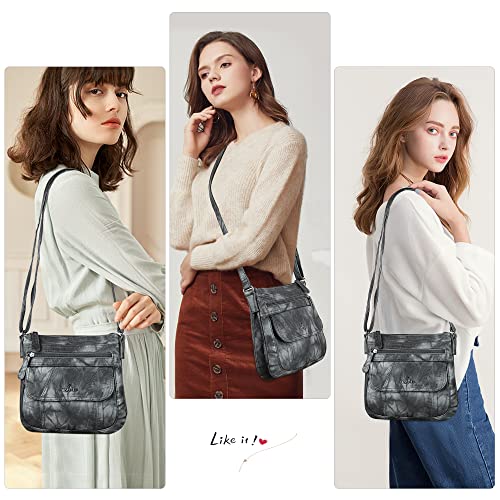 Angelkiss Small Womens Crossbody Bag Leather Shoulder Purse for Women Hobo Bag with Adjustable Shoulder Strap - color: Black/Grey