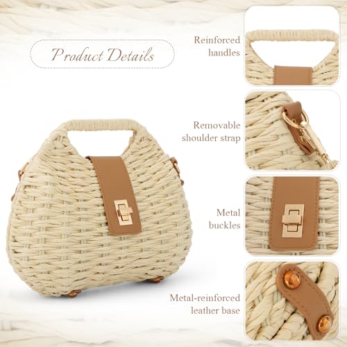 Fecialy Straw Crossbody Bag for Women Handwoven Summer Beach Clutch Purses Boho Top Handle Shoulder Bags - color: Beige