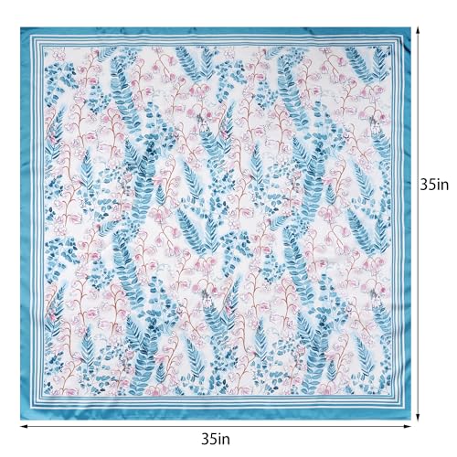 Pistha Head Scarf Bandana for Women, Satin Scarf for Hair, Large Square Silk Bandana Headscarf for Women and Men 35 Inch - style: Flower-light Blue