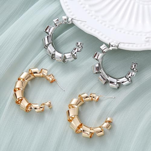 Large Hoop Earrings Lightweight Chunky Earrings for Women Chunky Earrings Big Hoop Earrings for Wedding - style: Dangle-Silver-01