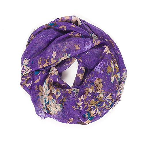 MELIFLUOS DESIGNED IN SPAIN Scarf for Women Lightweight Floral Flower Scarves for Summer Fall Shawl Wrap - color: Barcelona Collection 1 - Purple Floral