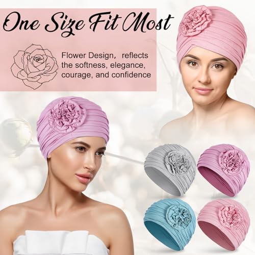 JenPen 4 Pcs Cotton Chemo Headwear for Women Turban Soft Cancer Head Scarf Hats Beanie Elastic Hair Wraps - color: Warm Colors