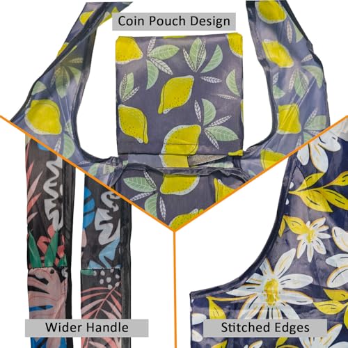 Reusable Grocery Bags, 4 Pack Foldable Shopping Tote Bags, Lightweight & Durable Eco Friendly Washable Totes for Groceries, Travel & Everyday Use - color: Lemon 4 Pack