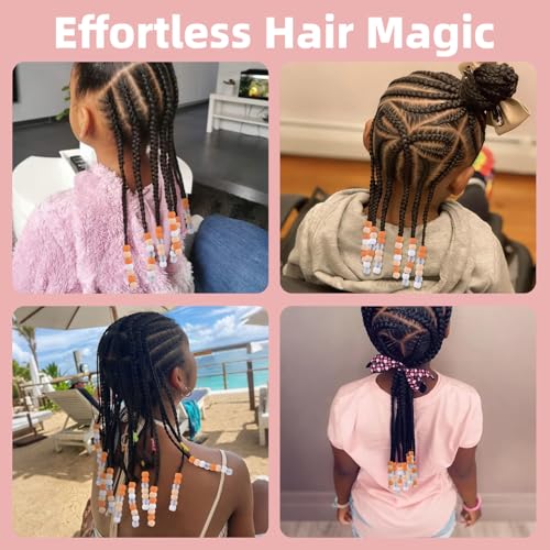 160Pcs 10mm Small Silicone Beads for Hair Braids, Soft Jellyish Pony Hair Beads with 5mm Hole + 50 Rubber Bands and 1 Beader for Braiding, DIY Bracelets Necklaces Crafts (Orange) - color: Orange Mix-160Pcs