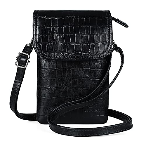befen Genuine Leather Small Crossbody Bags for Women Cell Phone Bag Cross Body Purses,Silver Zipper - color: Black Crocodile